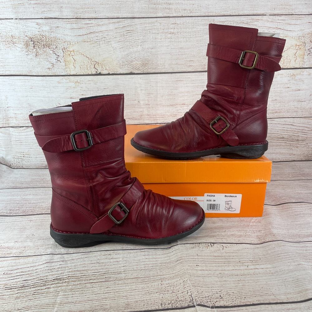 Miz Mooz Pasha Womens EU 38 US 7.5-8 Mid Calf Boots Bordeaux Burgundy Red